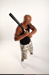 Man Adult Athletic Black Standing poses Casual Fighting with bat